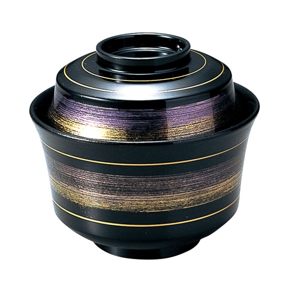 福井クラフト 耐熱吸物椀　3.6寸　天竜寺椀　蓋親セット 黒紫カスリ帯　内黒 12024760 1個（ご注文単位1個）【直送品】