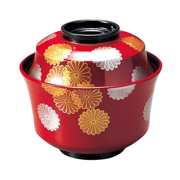 福井クラフト 耐熱吸物椀　3.6寸　天竜寺椀　蓋親セット 朱菊詰め　内黒 12024790 1個（ご注文単位1個）【直送品】