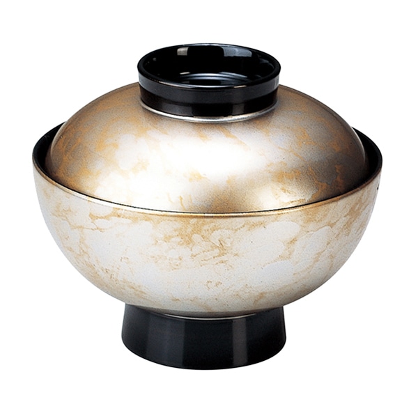 福井クラフト 耐熱吸物椀 4寸 段付直仙才椀 蓋親セット 金銀八雲 内黒 12025150 1個(ご注文単位1個)【直送品】