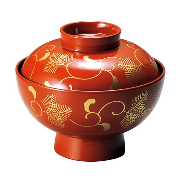 福井クラフト 耐熱吸物椀 4寸 段付直仙才椀 蓋親セット 唐草 内黒 12025200 1個(ご注文単位1個)【直送品】