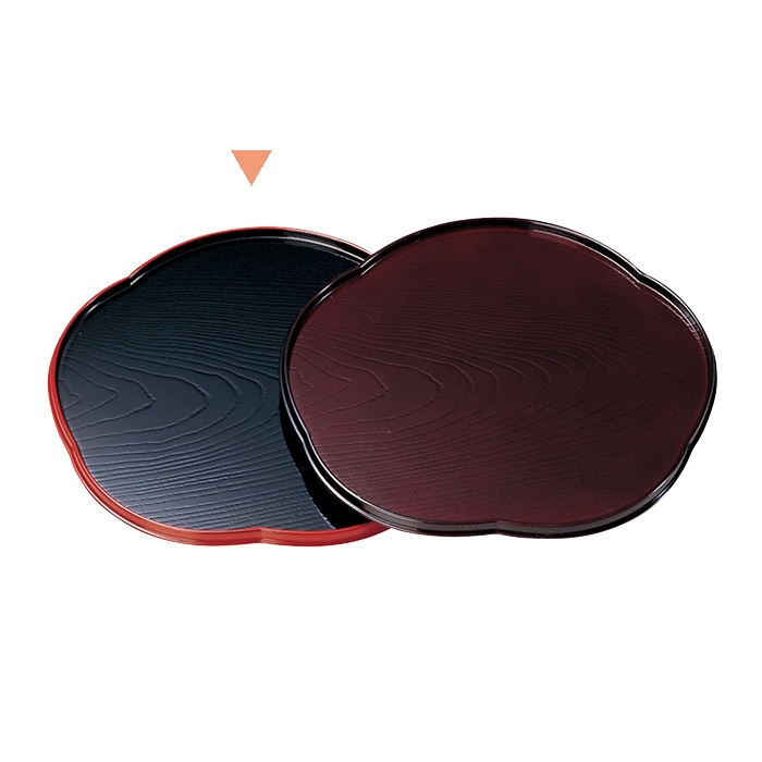 福井クラフト ミニトレー 8寸 梅型盆 黒渕天朱 15000410 1枚(ご注文単位1枚)【直送品】