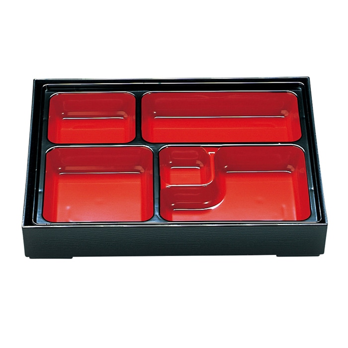 福井クラフト 9寸新長手木目松花堂用 浅型仕切 黒渕朱天黒 21002923 1個(ご注文単位1個)【直送品】