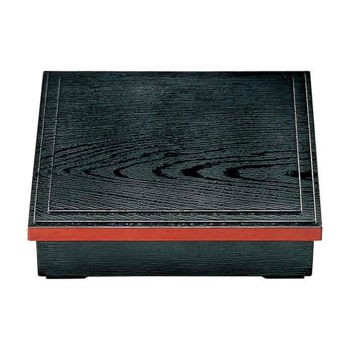 福井クラフト 7.5寸角木目松花堂 蓋親 黒渕朱 内黒 21013990 1個(ご注文単位1個)【直送品】