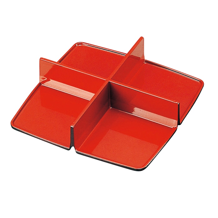 福井クラフト 6.5寸胴張松花堂用 底板付十字仕切 朱 21021823 1個(ご注文単位1個)【直送品】