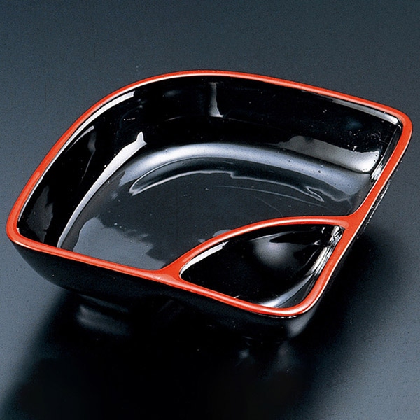 福井クラフト 松花堂用小鉢　タレ付扇鉢 黒天朱 22000600 1個（ご注文単位1個）【直送品】