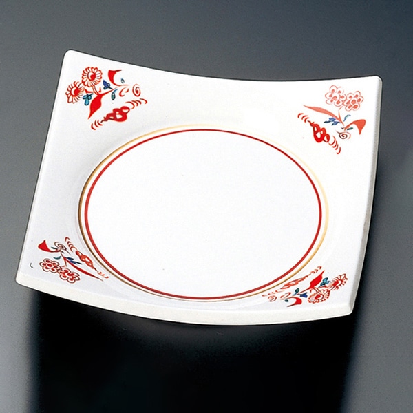 福井クラフト 松花堂用小皿　四方角皿 赤絵 22911130 1個（ご注文単位1個）【直送品】