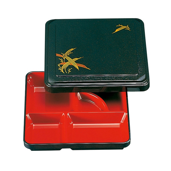 福井クラフト 8寸角渕木目弁当　蓋親　固定仕切 パール笹 23000150 1個（ご注文単位1個）【直送品】