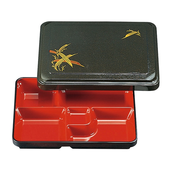 福井クラフト 9寸長角渕木目弁当　蓋親　固定仕切 パール笹 23000170 1個（ご注文単位1個）【直送品】