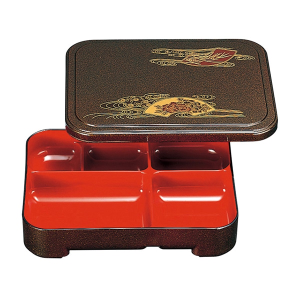 福井クラフト 9寸長手胴張弁当　蓋親　固定仕切 扇面菊水　内朱 23021440 1個（ご注文単位1個）【直送品】