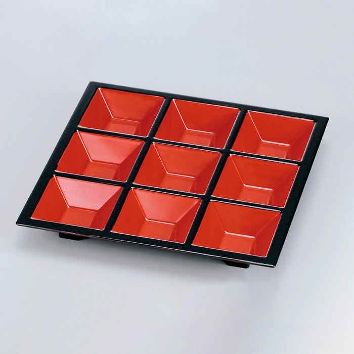 福井クラフト 松花堂仕切　8.5寸用九ッ仕切 朱天黒　裏黒 23025540 1個（ご注文単位1個）【直送品】