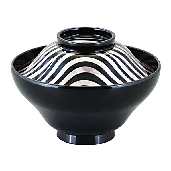 福井クラフト 耐熱吸物椀　4寸　富士かすみ椀　蓋親セット 銀流水　内黒 31005180 1個（ご注文単位1個）【直送品】