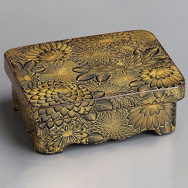 福井クラフト 漆塗 木製飾り足付丼重 溜内朱沈金菊彫詰め 32015960 1個(ご注文単位1個)【直送品】