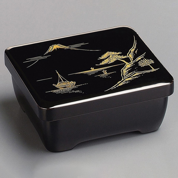 福井クラフト 漆塗 木製腰丸丼重 黒内朱沈金山水 32015990 1個(ご注文単位1個)【直送品】