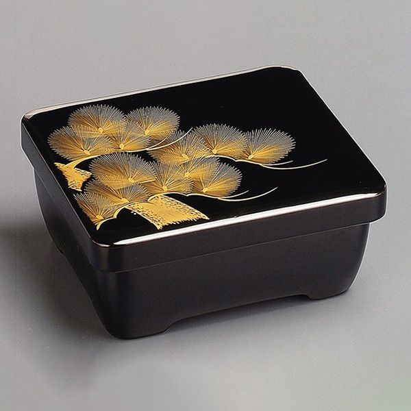 福井クラフト 漆塗 木製腰丸丼重 黒内朱沈金松 32016000 1個(ご注文単位1個)【直送品】