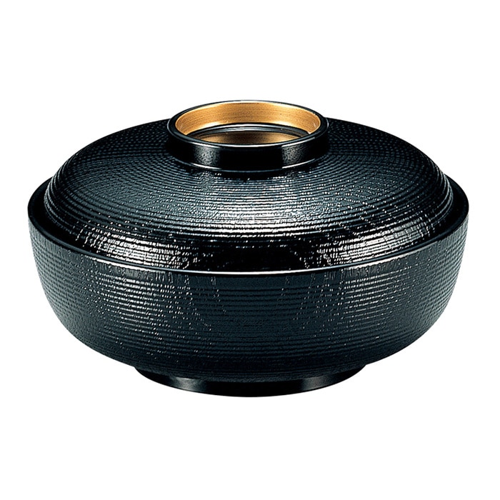 福井クラフト 耐熱雑煮椀　5.5寸　千筋木目椀　蓋親セット 黒高台内金　内黒 32602010 1個（ご注文単位1個）【直送品】