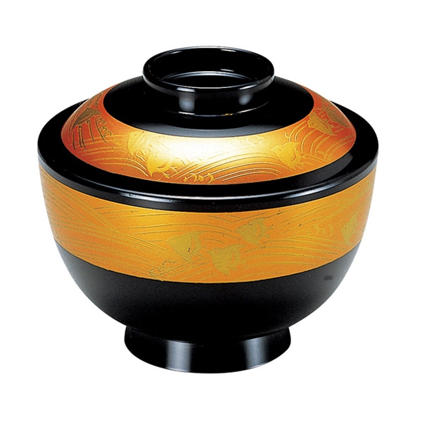 福井クラフト 耐熱吸物椀　3.8寸　高仙才椀　蓋親セット 黒／金帯千鳥　内黒 33011470 1個（ご注文単位1個）【直送品】