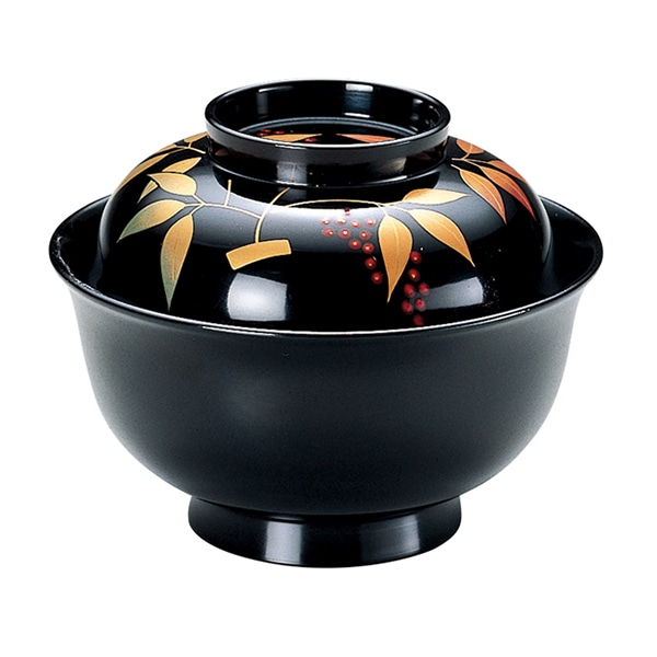 福井クラフト 木質　3.8寸　羽反吸物椀　蓋親セット 南天　手塗漆　蒔絵　内黒 33603900 1個（ご注文単位1個）【直送品】