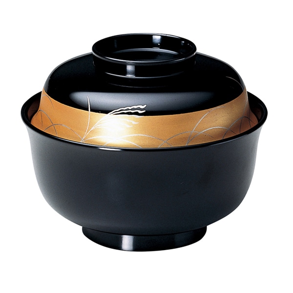 福井クラフト 木質　羽反雑煮椀　蓋親セット 黒／金帯ススキ　手塗漆　蒔絵　内黒 33604770 1個（ご注文単位1個）【直送品】