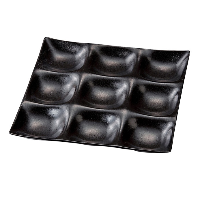 福井クラフト 25cm角 9点プレート 黒乾漆タタキ 裏黒塗 51019230 1個(ご注文単位1個)【直送品】