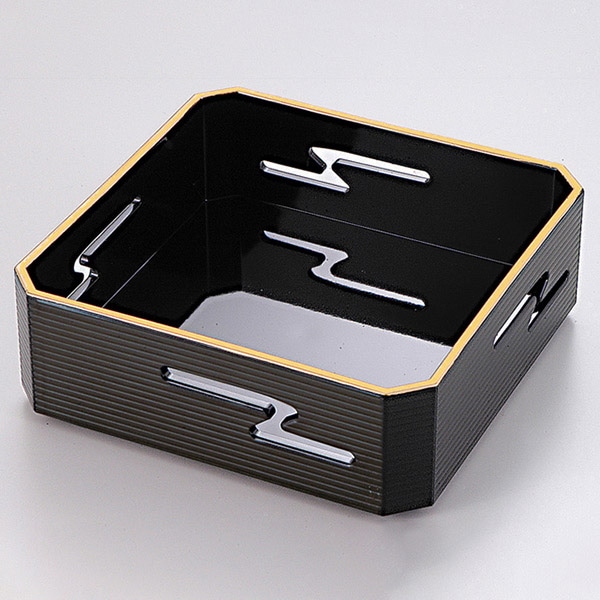 福井クラフト 松花堂用小鉢 3.5寸隅切すかし鉢 黒天金 54300490 1個(ご注文単位1個)【直送品】