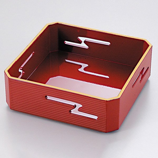 福井クラフト 松花堂用小鉢 3.5寸隅切すかし鉢 朱天金 54300500 1個(ご注文単位1個)【直送品】