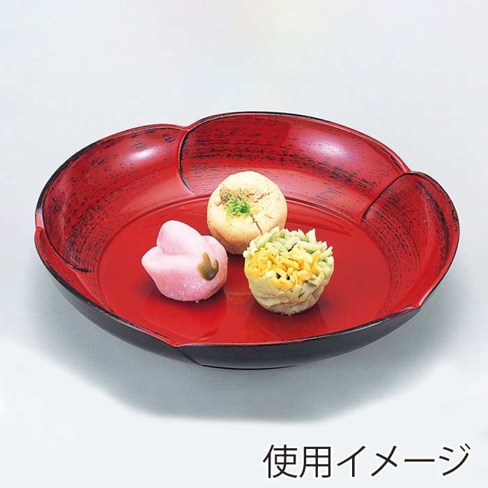 福井クラフト 7.8寸梅型菓子鉢 朱に黒カスリ 75000890 1個（ご注文単位1個）【直送品】