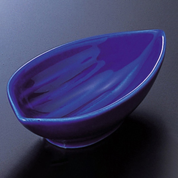 福井クラフト 陶器珍味　笹鉢　小 瑠璃 80500040 1個（ご注文単位1個）【直送品】