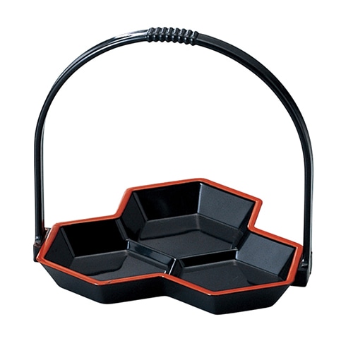 福井クラフト 亀甲手提げ珍味盛器 黒天朱 93105890 1個(ご注文単位1個)【直送品】