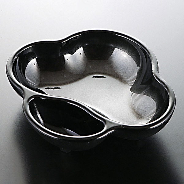 福井クラフト 松花堂用小鉢 耐熱タレ付三階松小鉢 黒銀カスミ裏黒 22010620 1個(ご注文単位1個)【直送品】