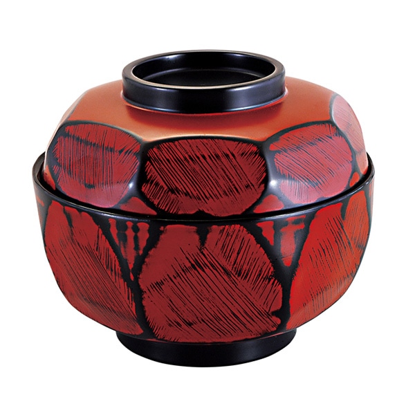 福井クラフト 耐熱丼　5寸　荒彫亀甲丸丼　蓋親セット 根来　内黒 42010740 1個（ご注文単位1個）【直送品】