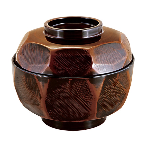 福井クラフト 耐熱丼　5寸　荒彫亀甲丸丼　蓋親セット 栃　内黒 42010760 1個（ご注文単位1個）【直送品】