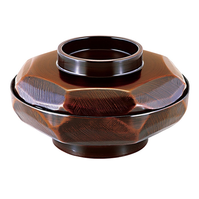 福井クラフト 耐熱丼　6寸　荒彫亀甲丸丼　蓋親セット 栃　内黒 42010810 1個（ご注文単位1個）【直送品】