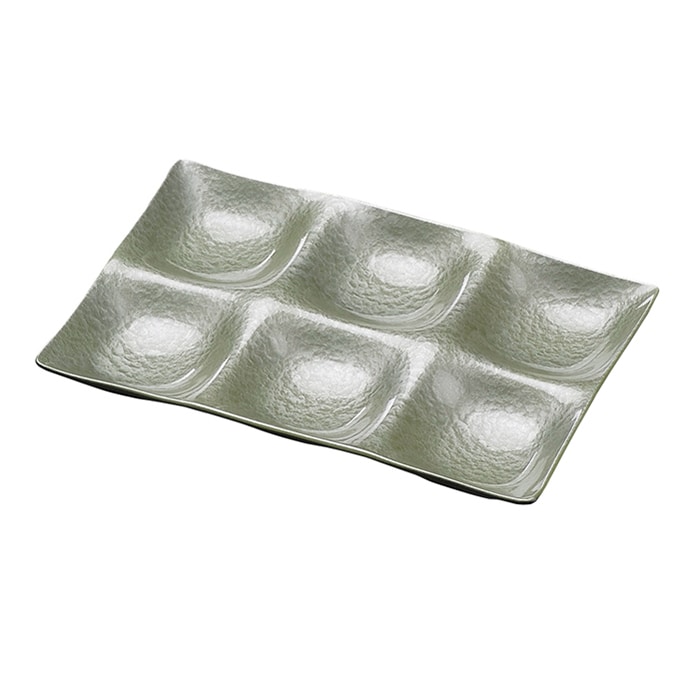 福井クラフト 25cm　長角6点プレート グリーン雲流　裏黒塗 17412030 1個（ご注文単位1個）【直送品】