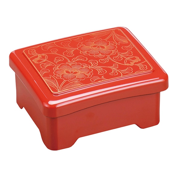 福井クラフト 耐熱福丸丼重 内隅丸 奥幅狭タイプ 蓋親セット 柿朱金牡丹内朱 45151920 1個(ご注文単位1個)【直送品】