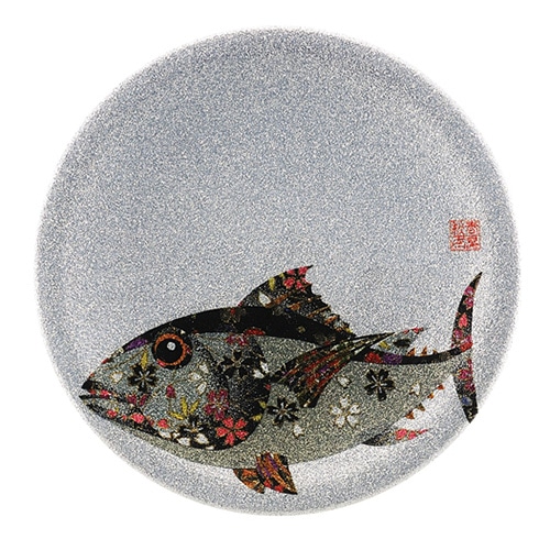 福井クラフト 耐熱φ150寿司皿　シルバーパール　千代紙　魚拓 マグロ 13000060 1個（ご注文単位1個）【直送品】