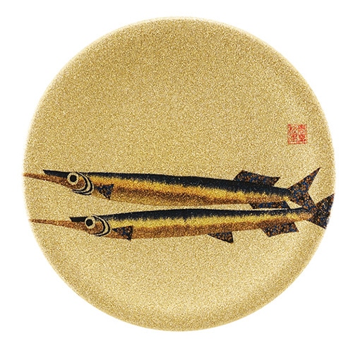 福井クラフト 耐熱φ150寿司皿　ゴールドパール　千代紙　魚拓 サヨリ 13000078 1個（ご注文単位1個）【直送品】
