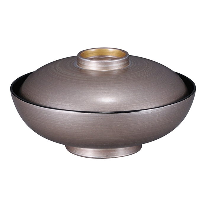 福井クラフト 耐熱雑煮椀　4.5寸　丸駒椀　蓋親セット 銀刷毛目高台内金　内黒 31006860 1個（ご注文単位1個）【直送品】