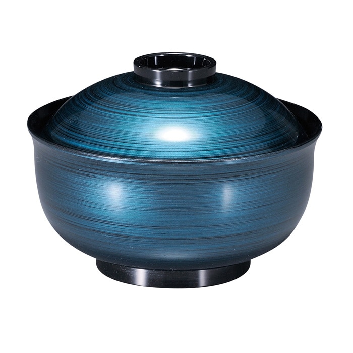 福井クラフト 耐熱　ゆり型雑煮椀　4.5寸　蓋親セット ブルー深海　内黒 31006770 1個（ご注文単位1個）【直送品】