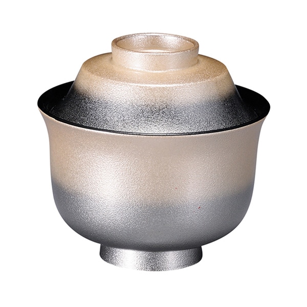 福井クラフト 耐熱小吸椀　3.2寸　富士型小吸椀　蓋親セット 銀彩白ぼかし　内黒 31006180 1個（ご注文単位1個）【直送品】