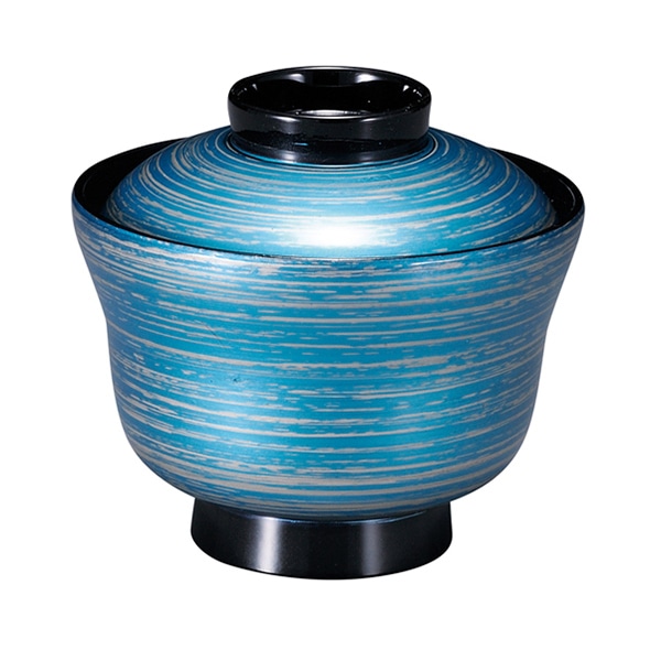 福井クラフト 耐熱吸物椀　3.5寸　かすみ椀　蓋親セット ブルー銀刷毛目　内黒 31006250 1個（ご注文単位1個）【直送品】