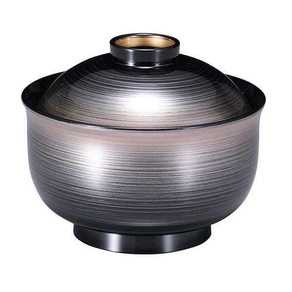 福井クラフト 耐熱ゆり型吸物椀　3.8寸　蓋親セット 銀かすみ高台内金　内黒 31006550 1個（ご注文単位1個）【直送品】