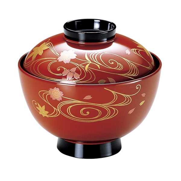 福井クラフト 吸物椀　3.8寸　越丸椀　蓋親セット 朱ツバ黒立田川　内黒 33024900 1個（ご注文単位1個）【直送品】