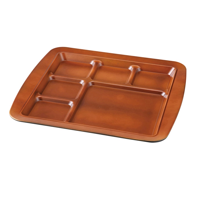 福井クラフト 耐熱　29cm渕付バイキングプレート　1ツ＆5ツ切 ブラウン　裏黒 80521140 1個（ご注文単位1個）【直送品】