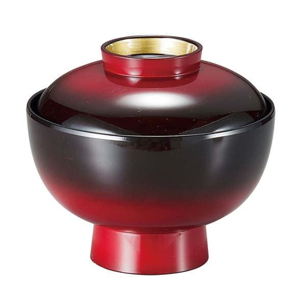 福井クラフト 耐熱雑煮椀　4.2寸　蓋親セット 朱ぼかし高台内金　内黒 37002050 1個（ご注文単位1個）【直送品】