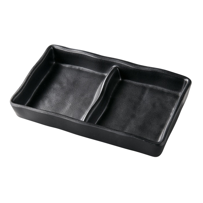 福井クラフト メラミン仕切皿 13.1cm ひねり二ツ切皿 黒マット 51025430 1個(ご注文単位1個)【直送品】