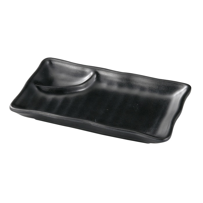 福井クラフト メラミン製　ひねりタレ付波渕長角皿　19.6cm 黒マット 51025550 1個（ご注文単位1個）【直送品】