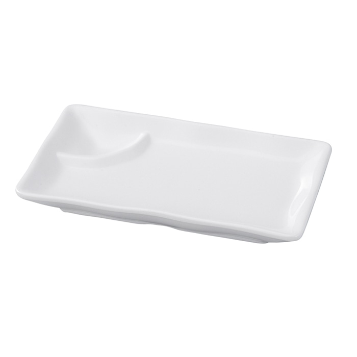 福井クラフト メラミン製　タレ付雅波渕長角皿　19.8cm 白グロス 51025560 1個（ご注文単位1個）【直送品】