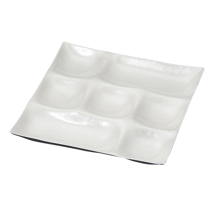 福井クラフト 25cm角　7点プレート ホワイトアクア　裏黒塗　汚染防止加工 21025525 1個（ご注文単位1個）【直送品】