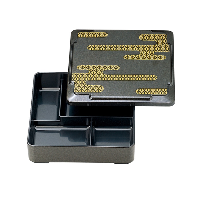 福井クラフト 6寸戦国弁当 蓋親 固定仕切 雲亀甲 内黒 23213560 1個(ご注文単位1個)【直送品】