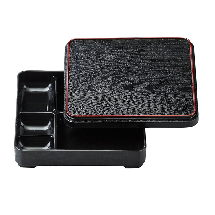 福井クラフト 6.5寸角加賀弁当 蓋親 固定仕切 黒天朱 内黒 23213620 1個(ご注文単位1個)【直送品】